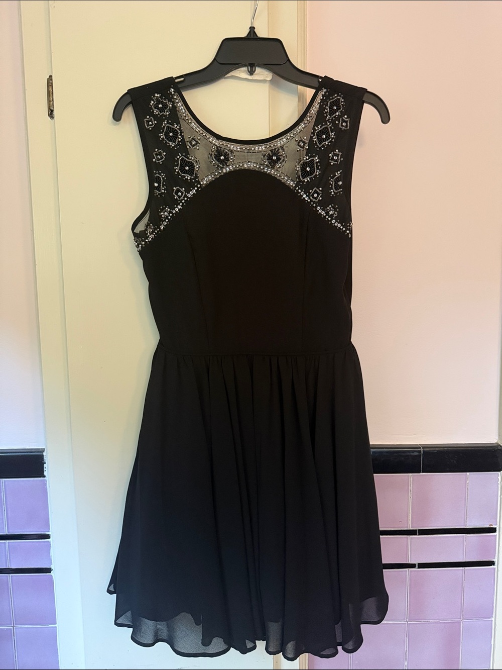 Black Embellished Sleeveless Fit & Flare Dress